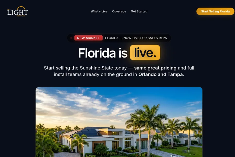 Landing de The Light Group USA: Energía solar residencial