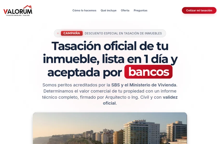 Landing de Valorum: Cotización de tasación inmobiliaria